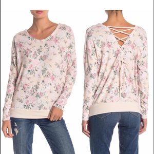 Chaser Knit Lace up back floral pullover